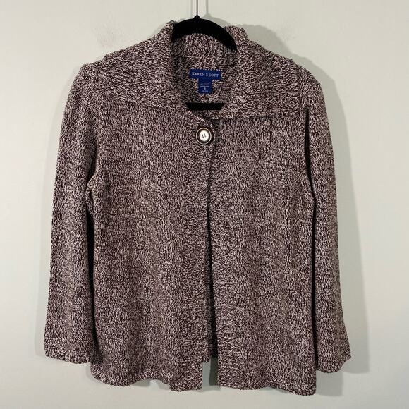 Karen Scott Women's Brown Space Knit One Button Collared Cardigan Size S - Picture 1 of 7